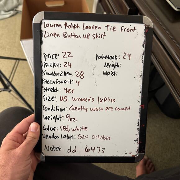 Lauren Ralph Lauren Tie Front Linen Button Up Shirt US Women's 1X Plus - Picture 7 of 7